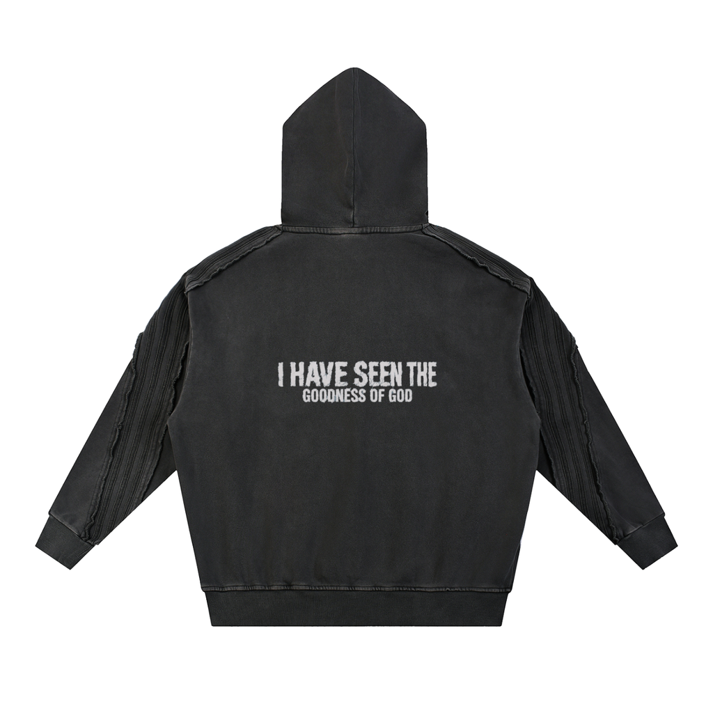 Snow Washed Tape Raw Edge Hoodie