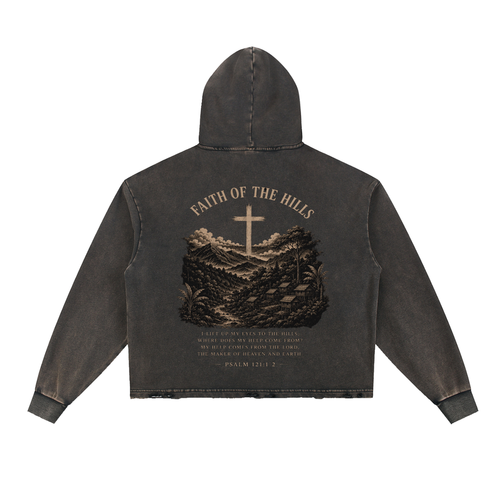 Vintage Washed Frayed-Hem Hoodie